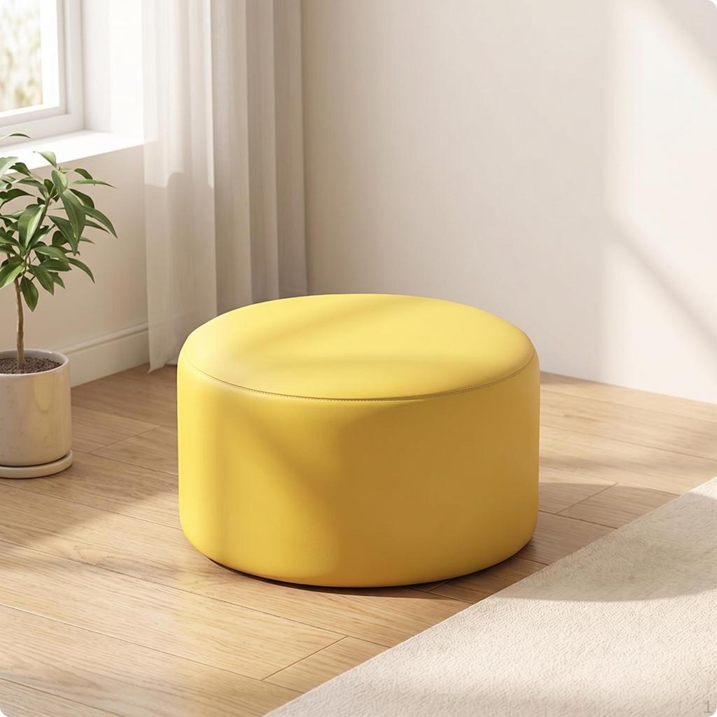 Compact Low Stool | HighResilience Sponge Filling, preventive AntiSlip Foot Pads, Round Stool, for