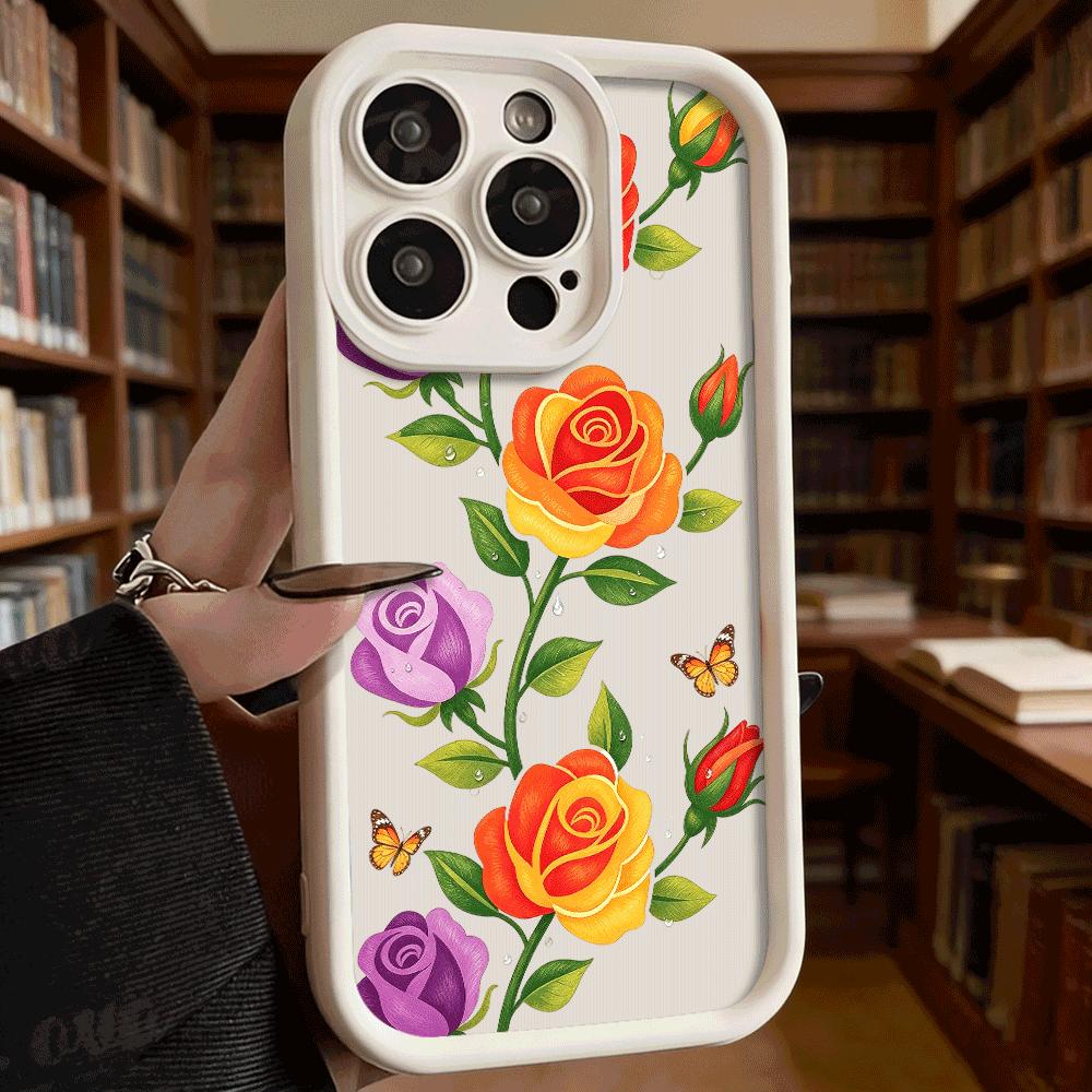 Colorful Roses with Butterflies Phone Case for iPhone 17 16 15 14 13 12 11 Pro Max Plus Anti Scratch, Gel Flexible Protective