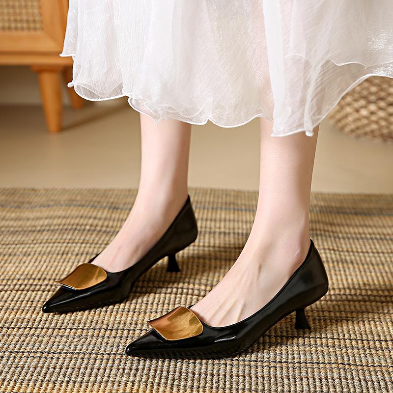 Low Heels Pumps for Women Leather Closed Toe Pointed Toe Kitten Heels Comfort Slip On Stiletto Pumps Women's Work Office Business Wedding Dress Shoes