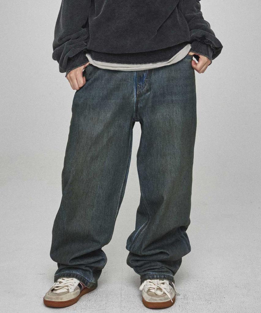 KICHUL Grease Wide Denim Pants (Dirty Indigo)