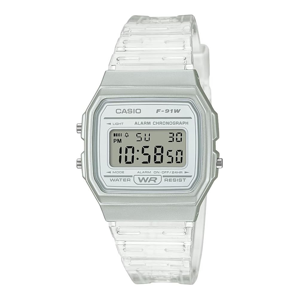 Кварцевые часы Casio с полимерным ремешком, прозрачные, 20 (модель: F-91WS-7CF)