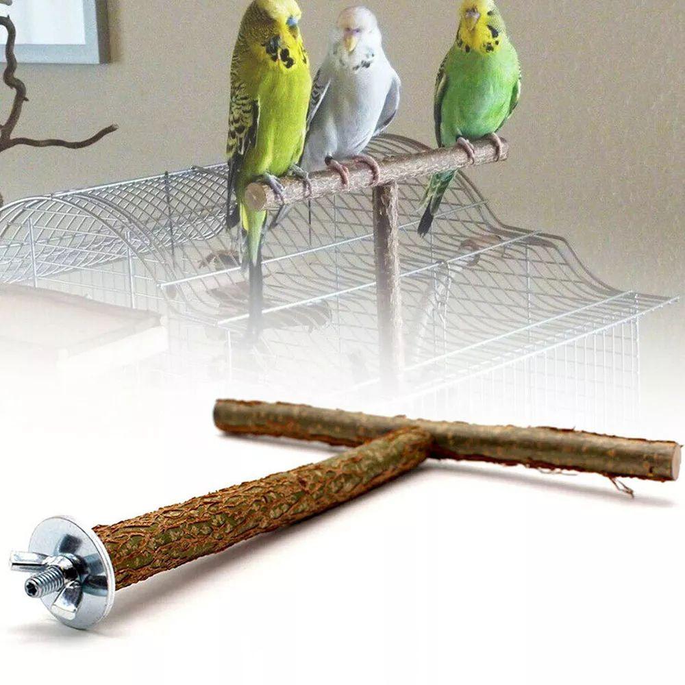 Use on Cage Grinding Perch Natural T Shape Branch Parakeet Chewing Toy Bird Toy Parrot Stand Wood