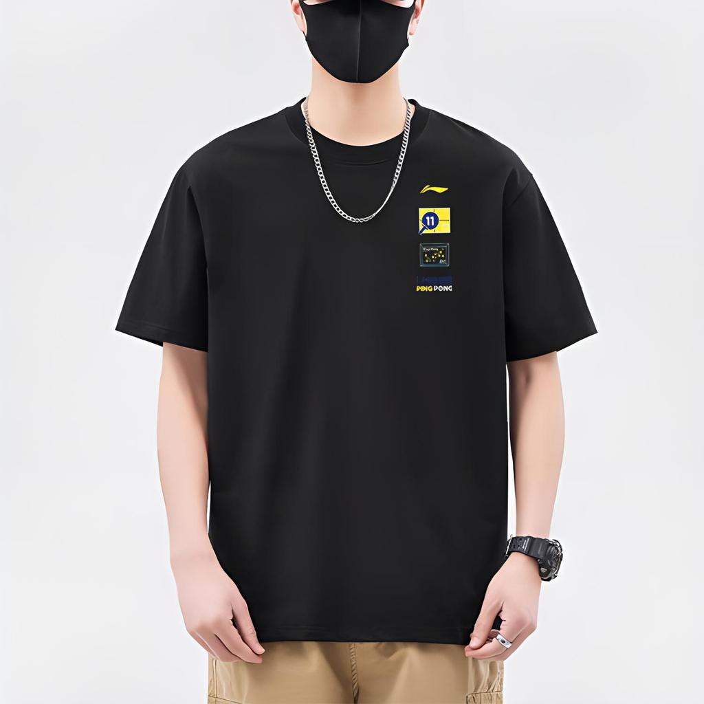 Li-Ning Удобная футболка с круглым вырезом и коротким рукавом, мужская черная AHSU867-1