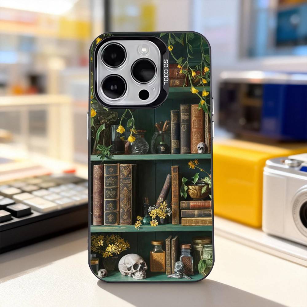 Винтажный книжный стеллаж S-Skull для iPhone 11,12,13,14,15,16,17,Pro,Max,Plus,E,Air,Mini, Чехол для телефона IMD Матовый черный