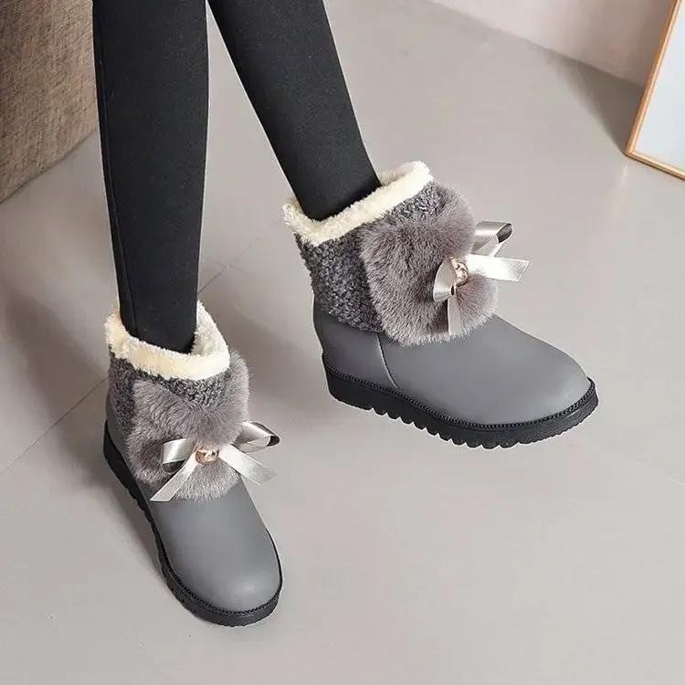 Женские зимние ботинки, ботильоны для женщин, элегантные, на среднем каблуке, ботильоны с лентами и бантом, коричневые, по акции, мода 2024, мех 39