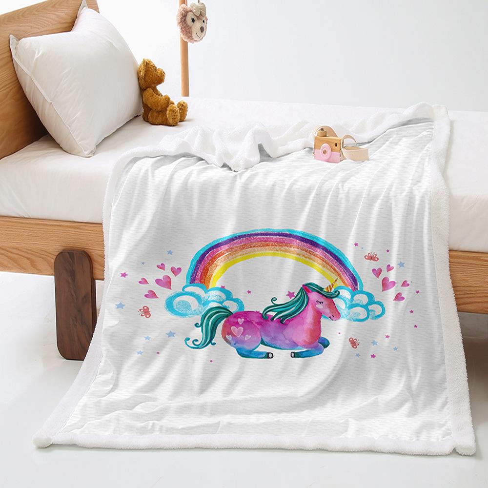 Unicorn Children'S 2D Digital Printing Thickened Lamb Fleece Crystal Fleece Blanket One Piece