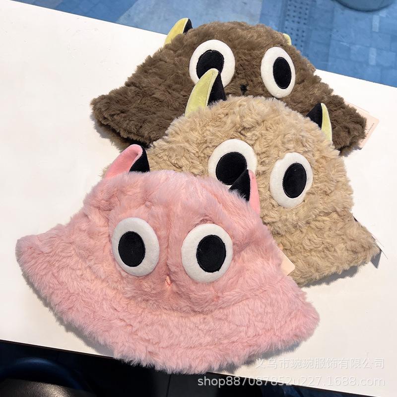 Try the new winter models, cute and funny three-dimensional ears decorative versatile bucket hat, warm and comfortable small brim basin hat