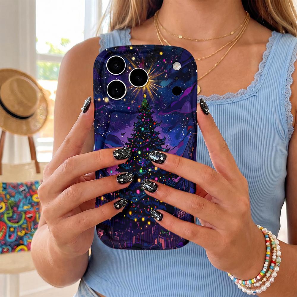 Christmas Tree Starry Night Phone Case for iPhone 17 Pro Max, Festive Holiday Glitter Soft TPU Cover, Winter Xmas Decorative Protective Back Shell