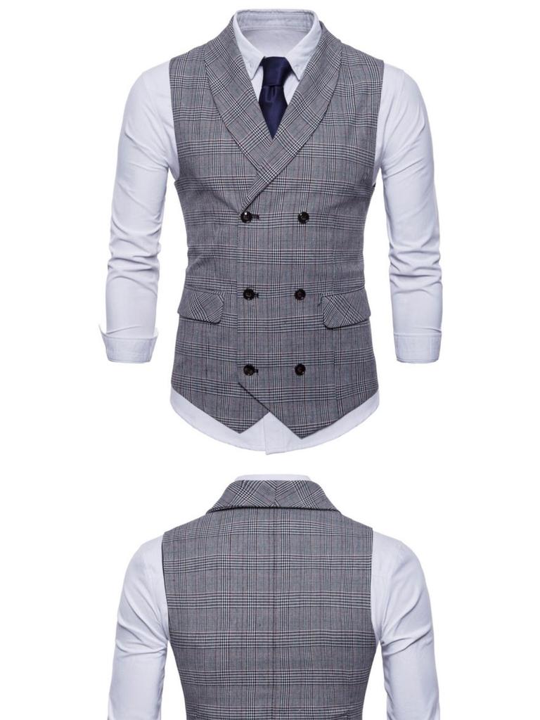 Мужской двубортный жилет в клетку в стиле ретро, большой размер - деловой повседневный жилет на весну и осень