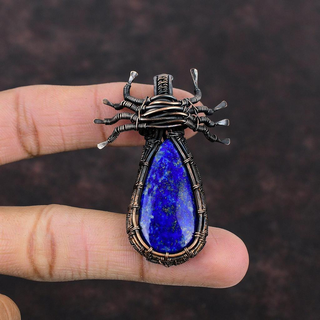 Lapis Lazuli Pendant Copper Wire Wrapped Pendant Spider Jewelry Handmade Pendant Gemstone Copper Jewelry Gift For Her Wrapped Stones Pendant