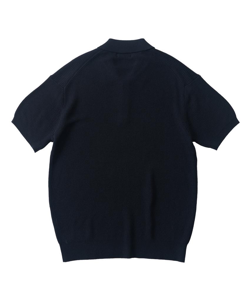 ANALOG MOOD Hacci Button-Up Collar Short Sleeve Knit (Navy)