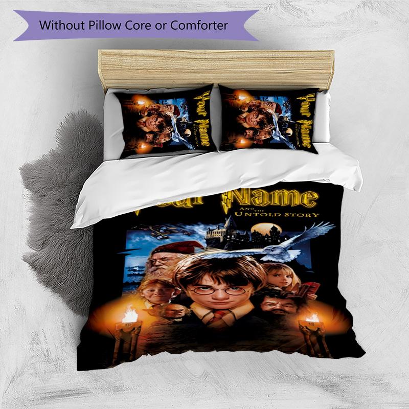 3pcs Hogwarts Cover Set - Personalized Name, HD Printed Bedding with 1 Cover and 2 Pillowcases - Perfect for Home Decor, Easy Care