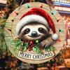 Christmas Decoration Sign,indoor Hanging decoration,2D Flat Wooden Products with Sloth In Christmas Hat pattern,Christmas Gifts for Friends and Family
