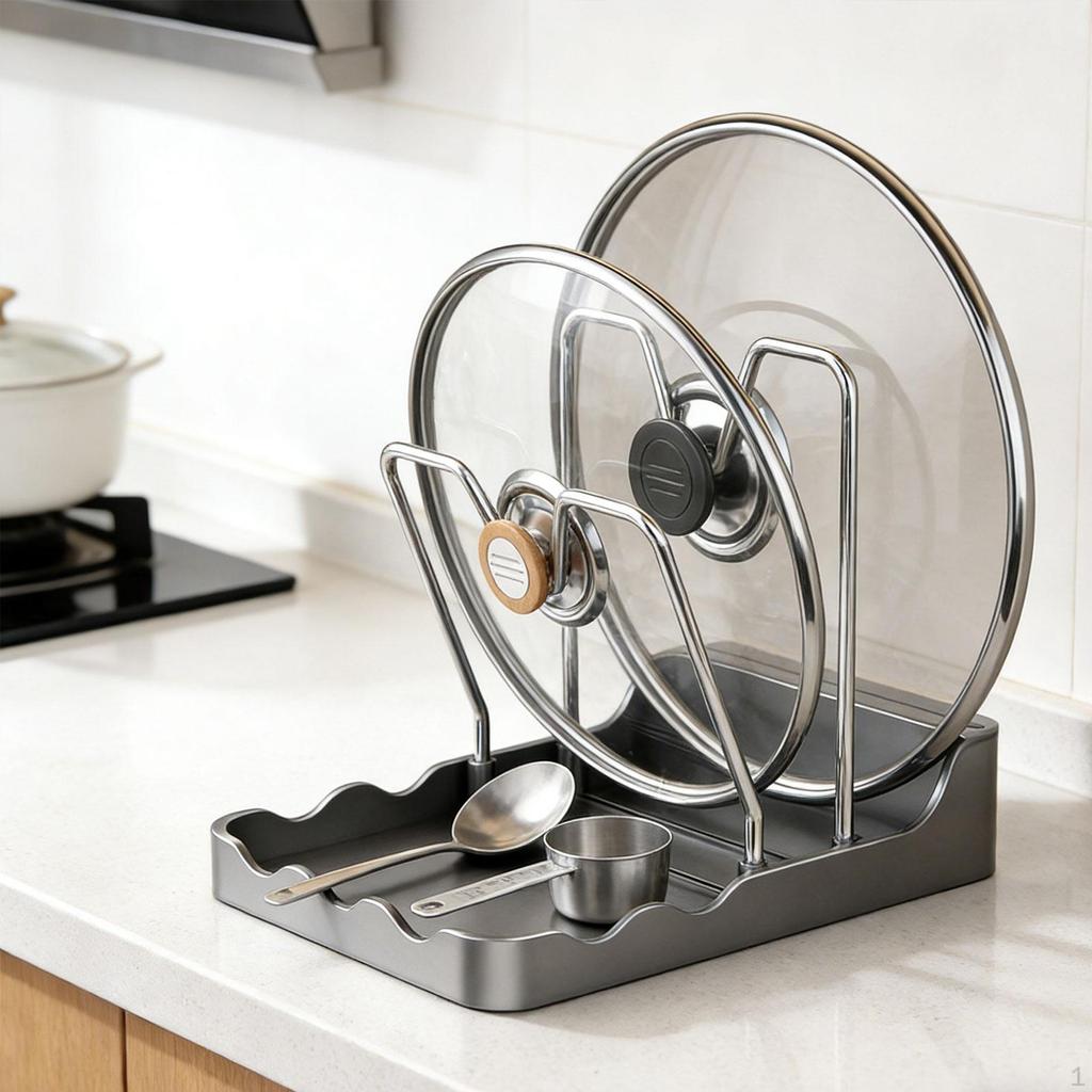 Pot Lid Holder for Kitchen Countertop Multifunctional Organizer Spoon Rest