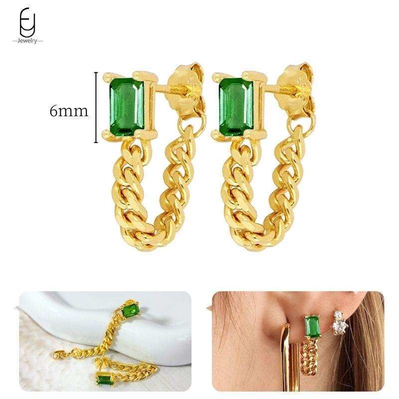 Серьги из стерлингового серебра 925 пробы с зеленым цирконом, золотые серьги-кольца в форме сердца для женщин, изящные пусеты, роскошные ювелирные изделия, подарки