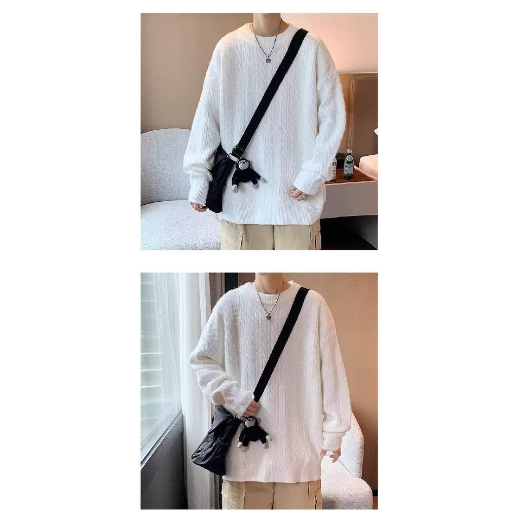 Мужской свободный свитер осень и зима новый свитер с круглым вырезом однотонный повседневный свитер пуловер топ для мужчин