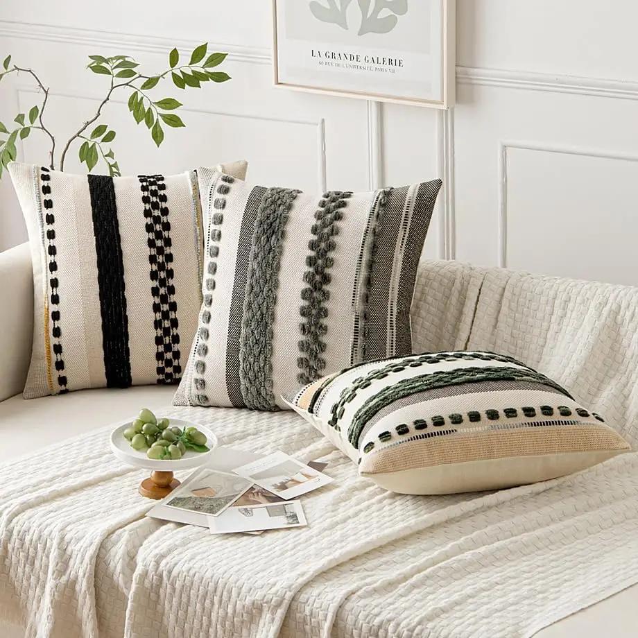 Серый чехол на декоративную подушку в стиле бохо 18x18 Декоративные наволочки Многоцветный полосатый чехол на подушку из шенилла Акцентная наволочка для дивана