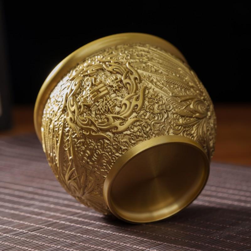 Chinese Brass Nine Purple Fire Jar with Rice and Cornucopia Relief Ornaments