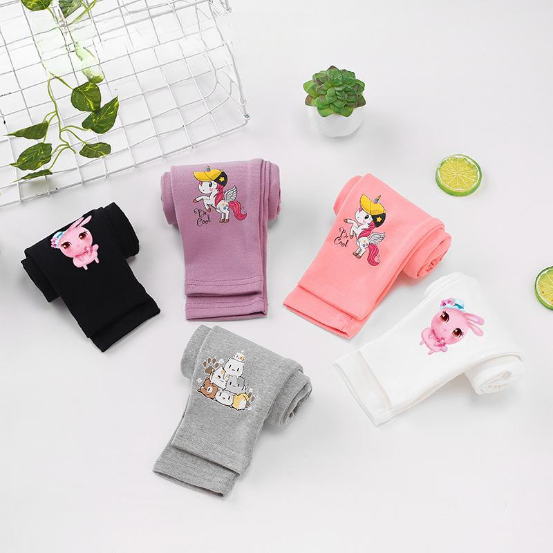 Леггинсы для девочек с мультяшным единорогом, детские облегающие эластичные брюки, спортивные узкие длинные брюки