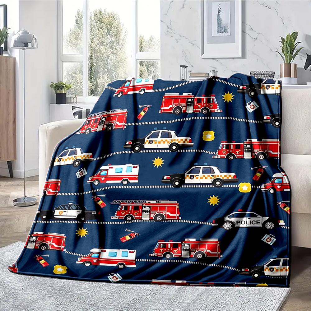 fire truck Theme Printed Blanket - Perfect for Couch, Bed, Travel & Outdoor Use | Machine Washable, Cozy & Durable.