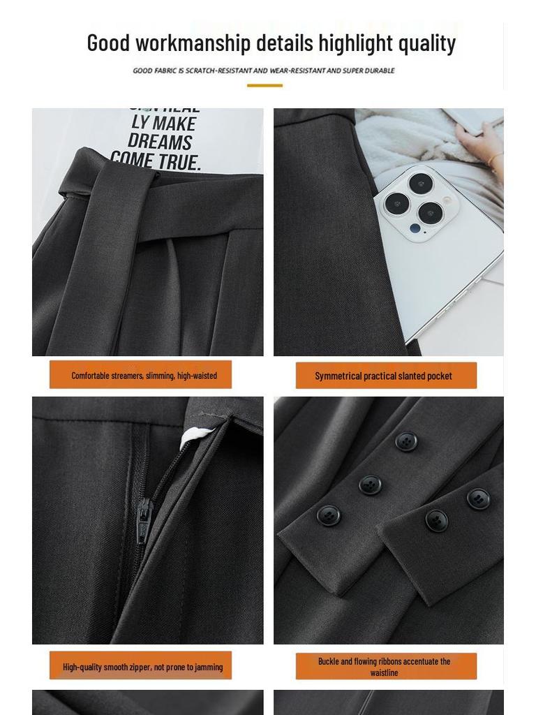 Women's 2026 Spring Strappy Blazer High-Waist Wide-Leg Drape Pants