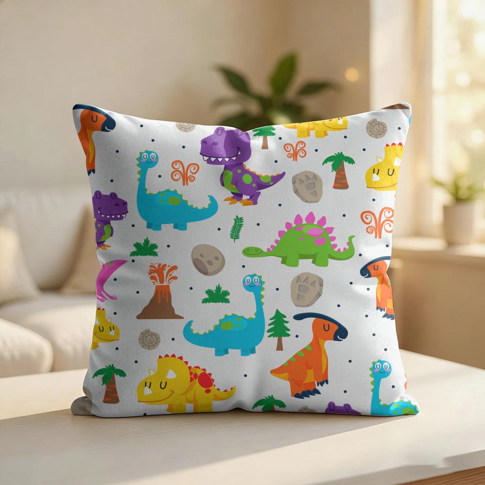 Dinosaura Pattern Cushion Cover Silky Short Plush Invisible Zipper Dustproof Sofa Pillow Case For Home Decor