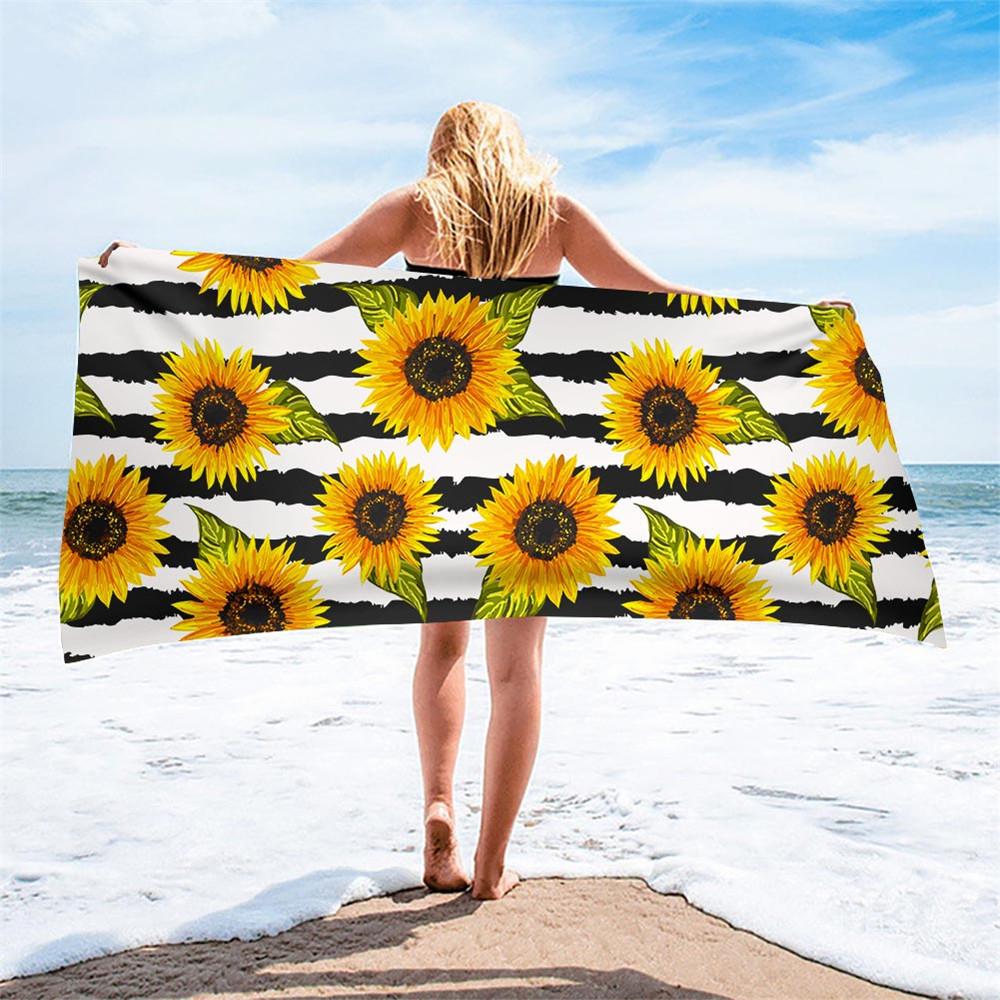 Sunflower Beach Towel Yellow Flower Butterfly Sunset Towel King Size Soft Quick Dry Bath Towel for Travel Bathroom Camping Sport