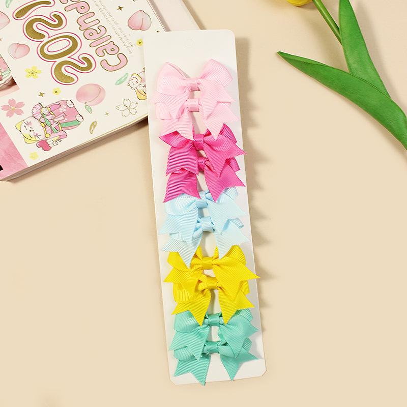 10Pcs/Set New Cute Solid Ribbon Bowknot Hair Clips for Baby Girls Handmade Bows Hairpin Barrettes Headwear Baby Hair Accessories