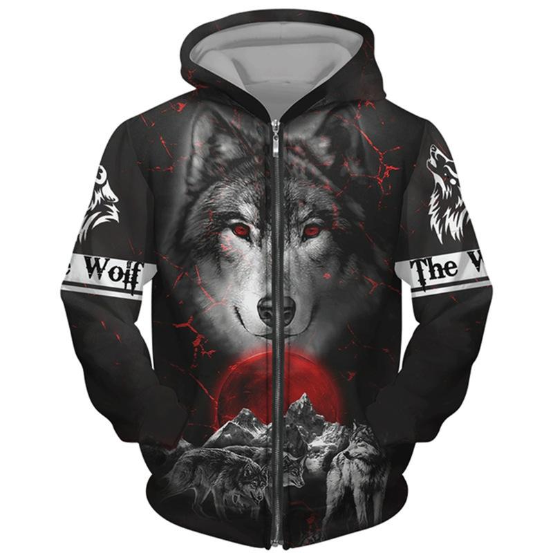 Весна Осень 3D Wolf Series Printed Zipper Hoodie Men Women Couples Hoodie Hoodie Jacket Casual Fashion Jacket