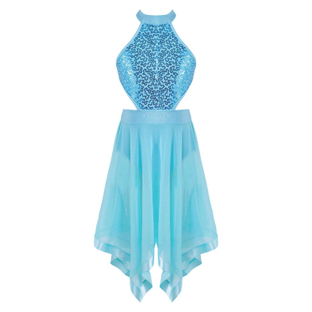 Детское платье для девочек, танцевальный костюм, вуаль, нерегулярный подол, платье-трико без рукавов и с открытой спиной