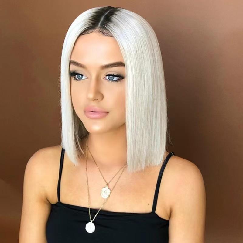 European and American wigs female short hair black gradual change white short dyed bobo head cos headgear Bobo head