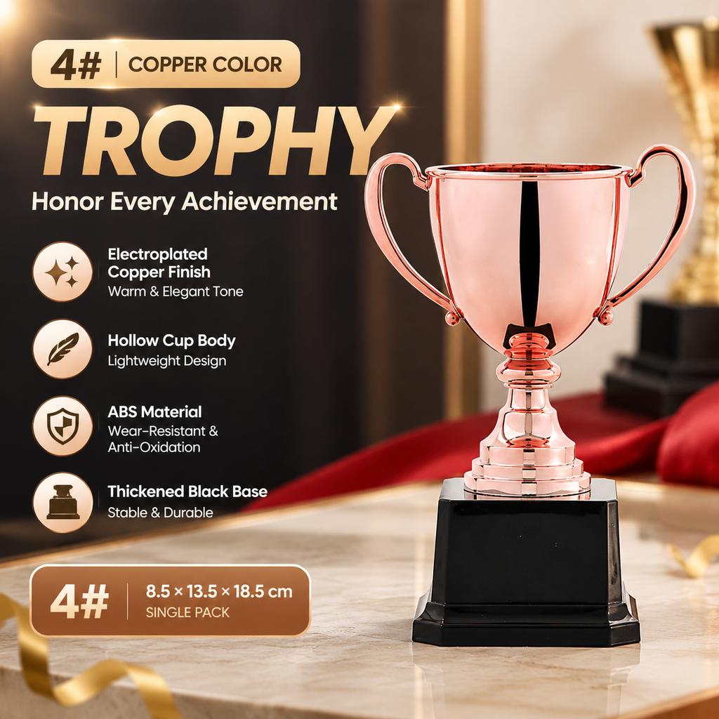 Plastic Trophy 4# Hollow Double-Curved Handle ABS Electroplated 8.5x13.5x18.5cm Single