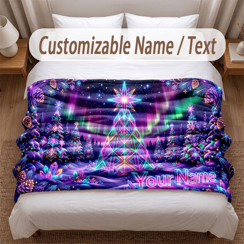 Christmas Theme Soft Blanket Personalized Custom Name Text Print Warm Blanket Home Sofa Bedroom Decor
