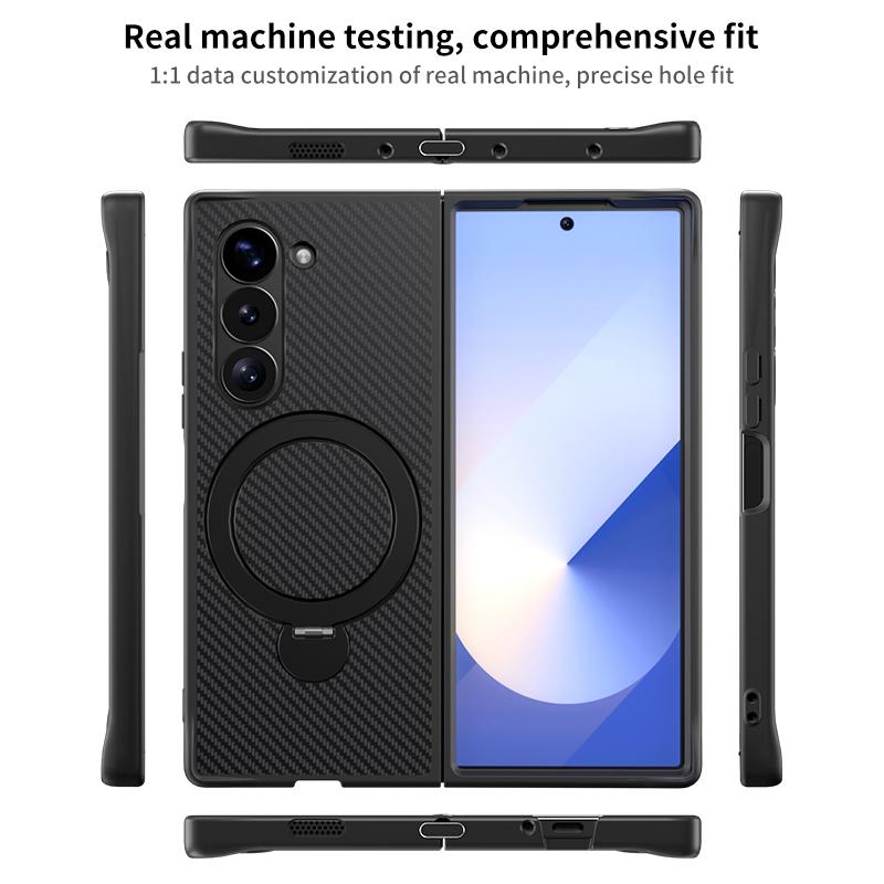 Чехол-держатель для телефона из кожи с вращающимся кольцом из углеродного волокна для Samsung Galaxy Z Fold 6 5 4 Fold6 Fold5 Fold Защитный чехол