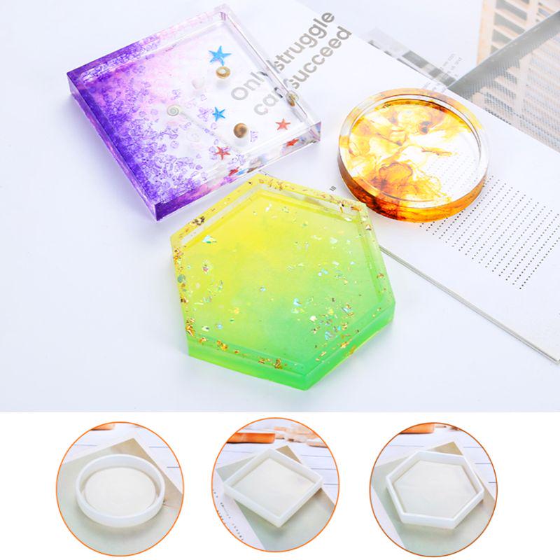Coaster Silicone Bracket Holder Molds Geometric Shape Hexagonal Square Round Epoxy Resin Bracket for DIY Decoration
