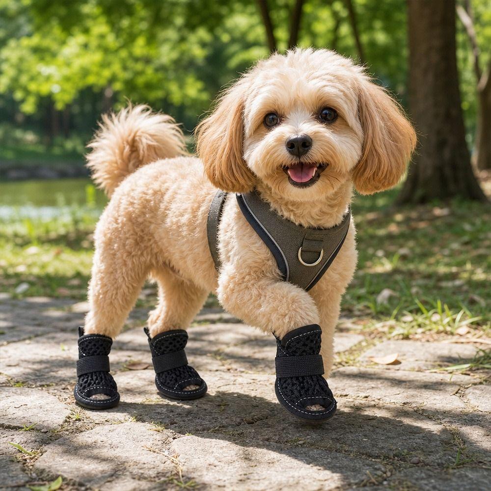 4Pcs Soft-sole Pet Sandals Non-slip Cooling Dog Boots Cute Dog Shoes Summer