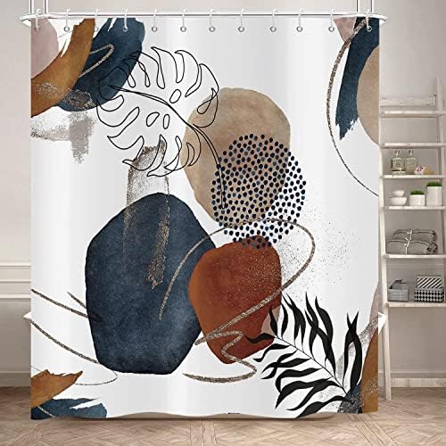 Занавеска для душа в стиле бохо, темно-синяя, черная, современная, с геометрическими листьями, занавеска для ванны с крючками, минималистичная эстетичная занавеска для душа с растениями для ванной комнаты