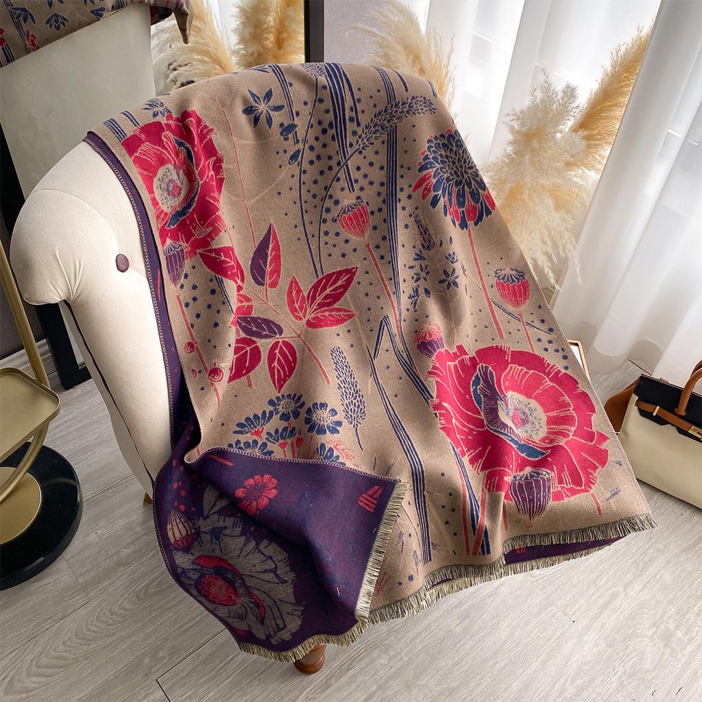 New Women Imitation Cashmere Two-Side Plaid Horse Print Scarf Soft Warm Pashmina Shawl Autumn Winter Coldproof Windproof Blanket