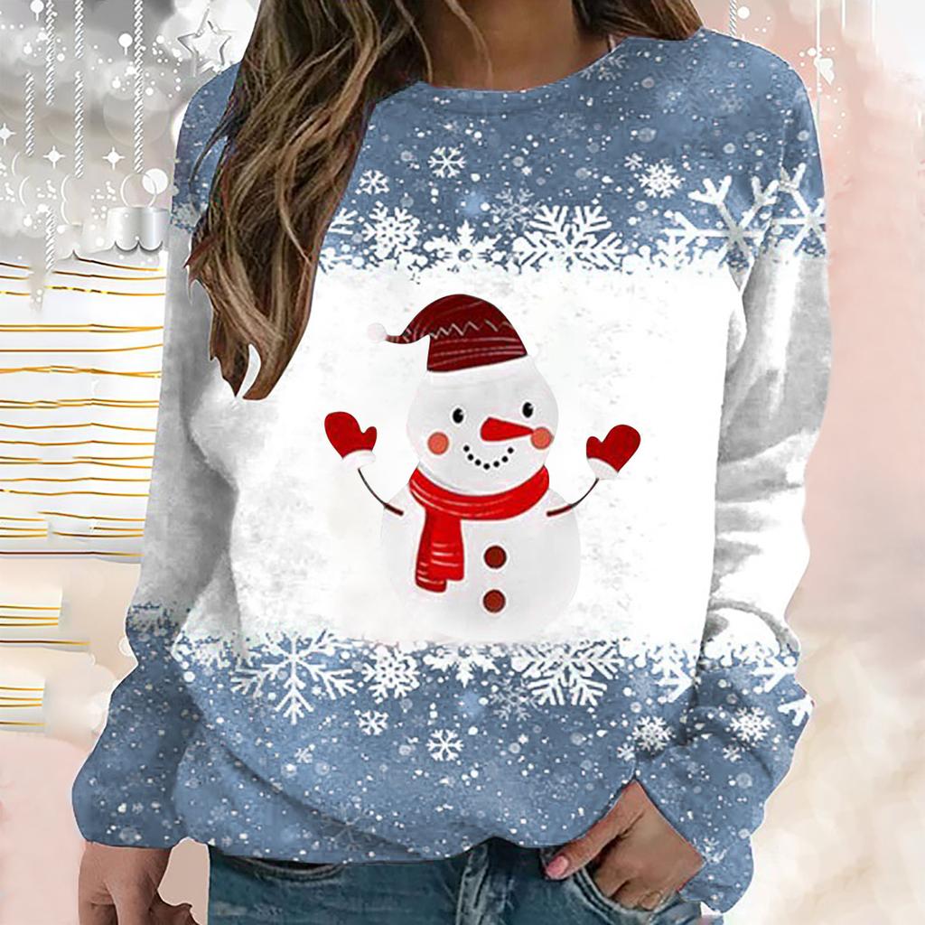 Рождественская женская футболка с длинными рукавами с мультяшным принтом лося, футболка из искусственного хлопка, женский свитшот большого размера, новый пуловер в стиле Харадзюку