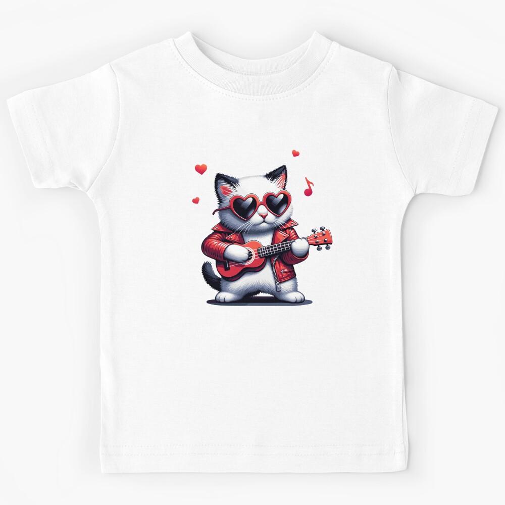 rock cat with ukulele Kids T-Shirt