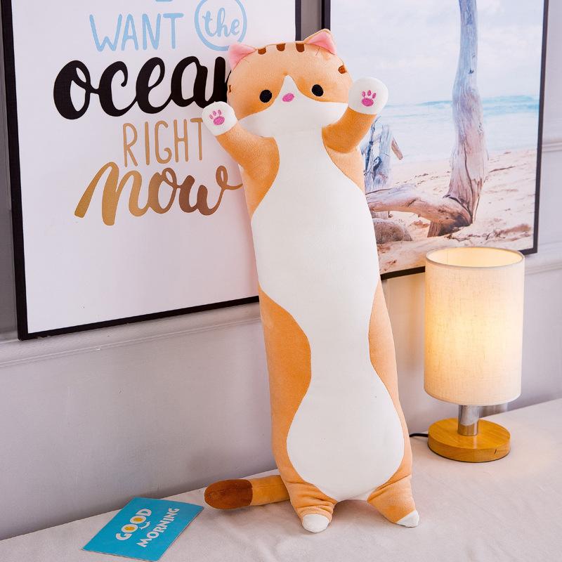 Long-Shaped Cat-Shaped Throw Pillow Cute Plush Toy Girls' Sleeping Large-Sized Doll Sofa Pillow Play Doll Gift