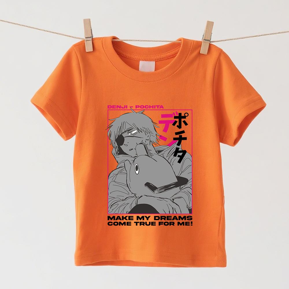 Chainsaw Man Denji x Pochita Anime Graphic Print Kids Cotton T Shirt Boys Girls Short Sleeve Summer Casual Top