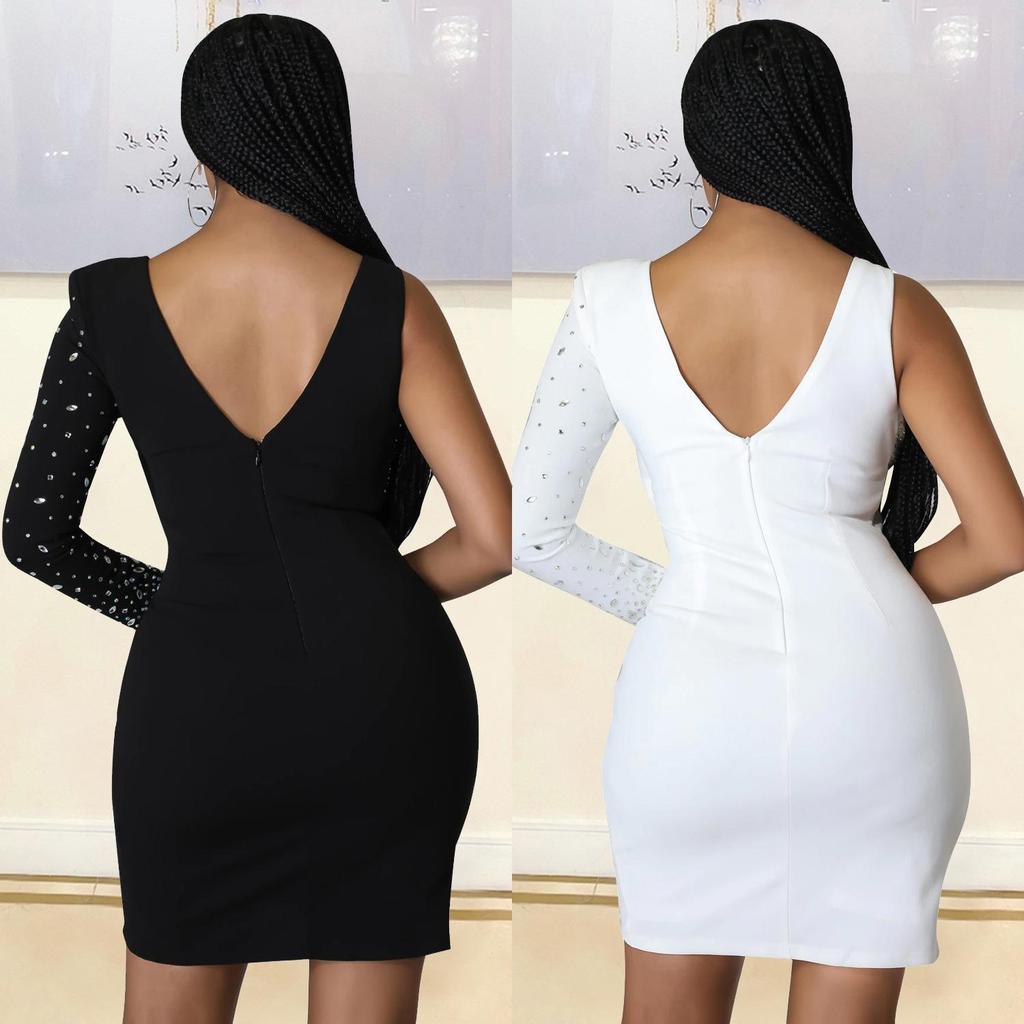 OS6768 European & American Women's One-Shoulder Sexy Diamond Dress
