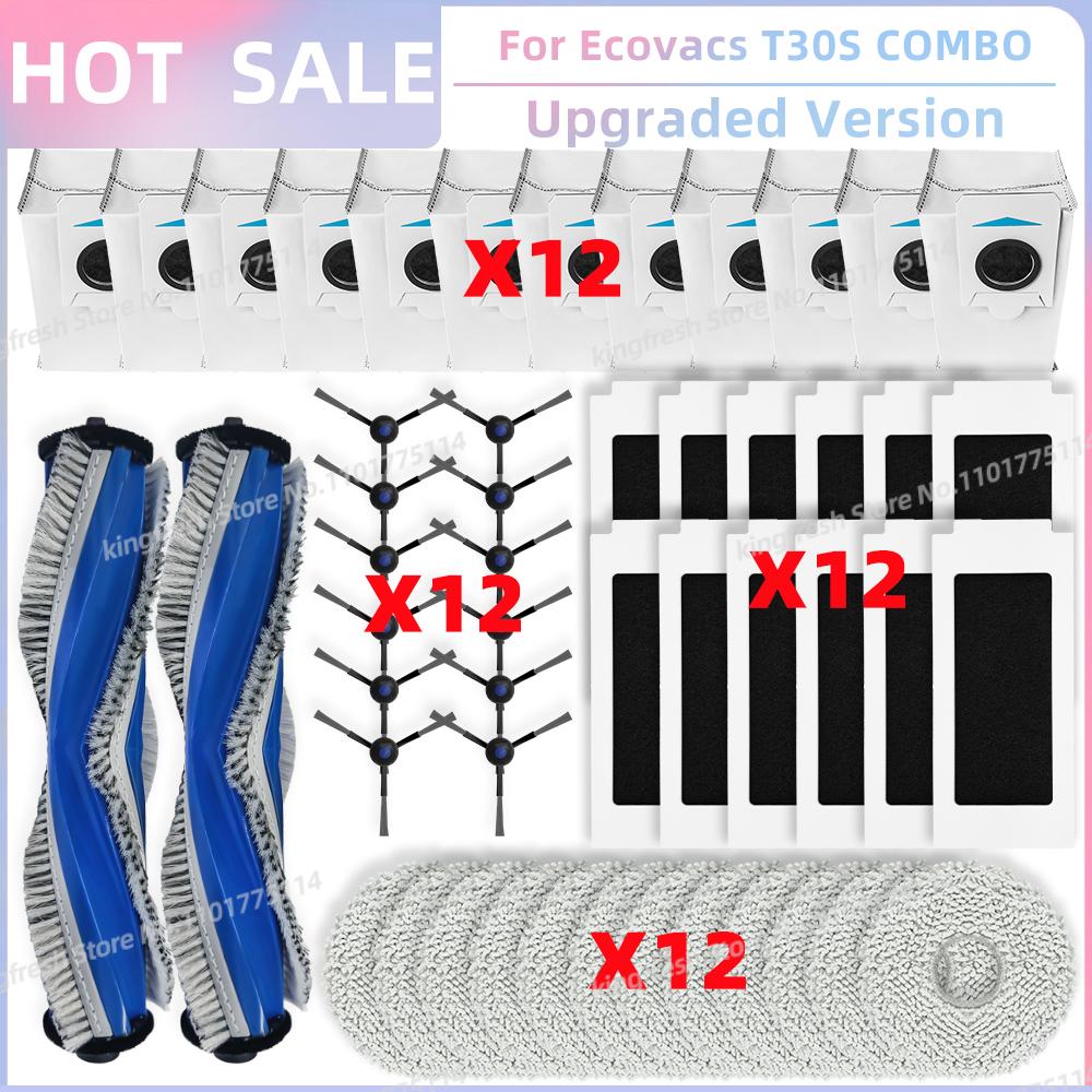 Fit For (Ecovacs T30S / T30S AI / T30S COMBO / T30S PRO / T30S PRO OMNI) Parts Main Roller Side Brush Filter Mop Cloth Dust Bag