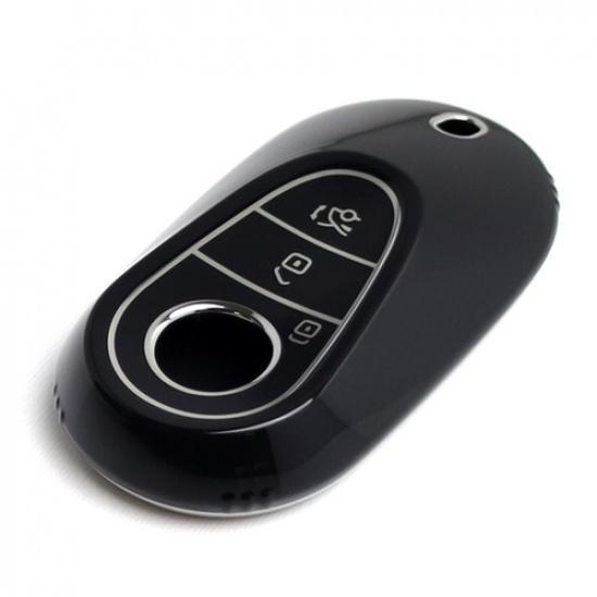 Black Metallic TPU Cover w/ Chrome Trim For Mercedes 22-up Gen4 Oval Smart Key