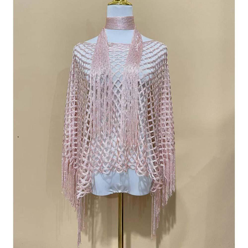 2pcs Tassel Shawl Shawl and Scarf Set Hollowed Out Fringed Cape Summer Sun Shawl  for Swimming