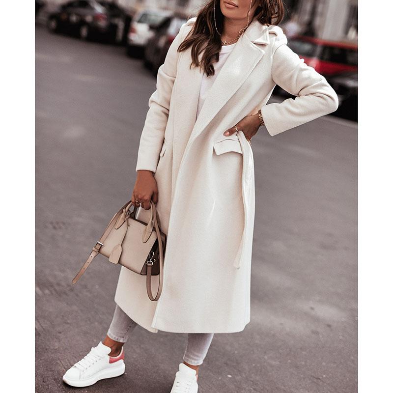 Женское элегантное длинное шерстяное пальто с поясом, однотонное, с длинным рукавом, шикарная верхняя одежда, женское, с заниженными плечами, пальто