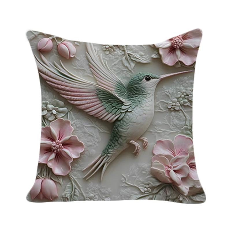 New 3D Imitation Carving Three-dimensional Flower and Bird Print Pillow Case, Fashionable and Simple Living Room Sofa Home Pillow
