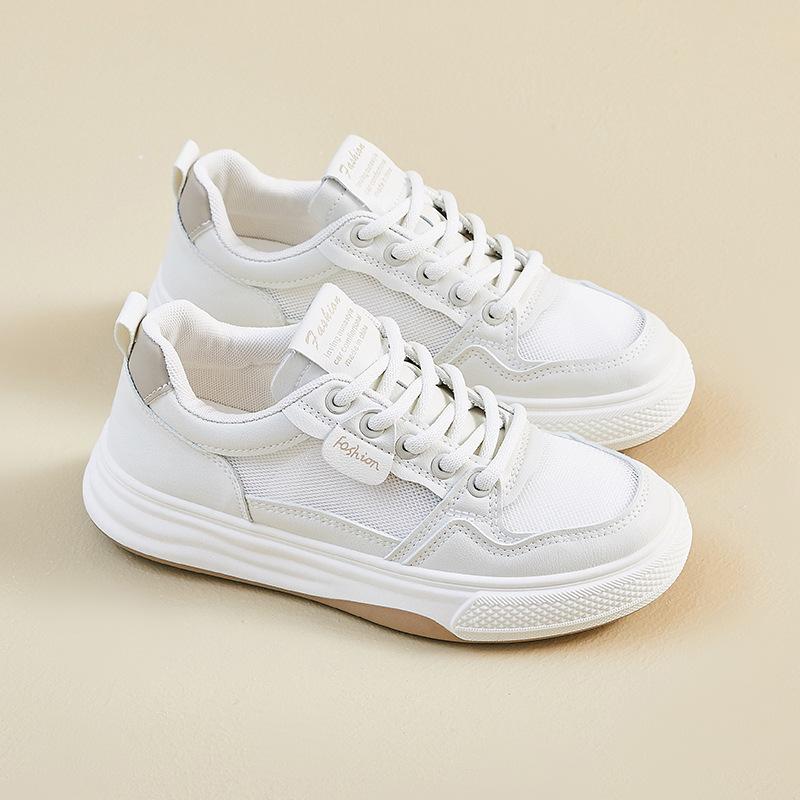 New Summer White Shoes for Female Students' Thick Sole Elevated Mesh Breathable Casual Shoes