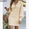 Women's Fashion Casual Fall Winter Solid Color Print Long Sleeve POLO Neck Sweaters